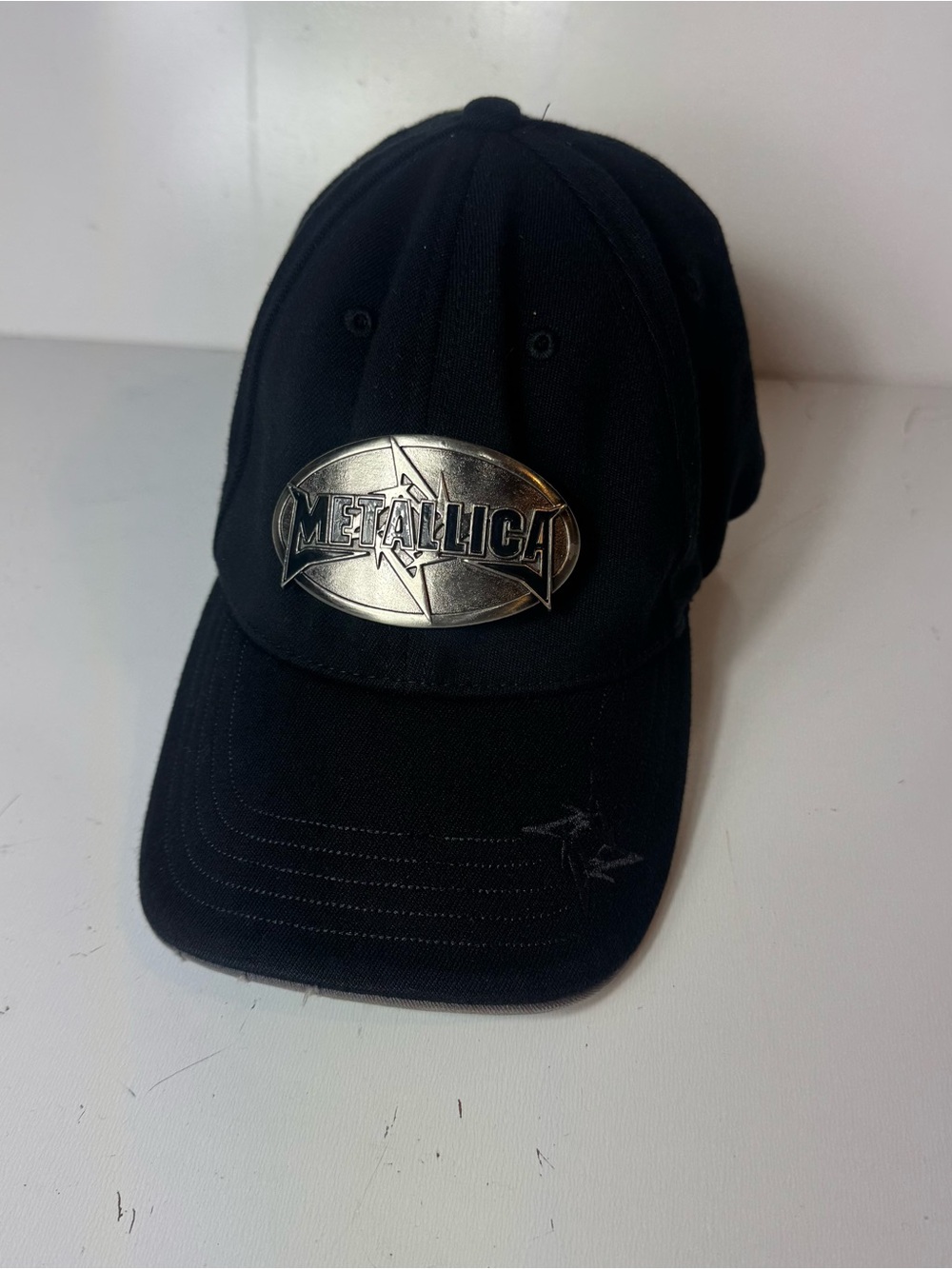 Metallica Vtg Silver Metal Buckle Bio-Domes Giant FlexFit Baseball Cap Hat